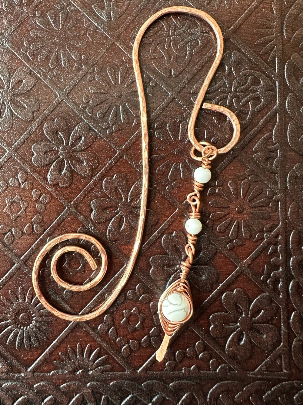 Handmade Copper Howlite Bookmark | Artisan Gift | One-of-a-Kind Book Lover